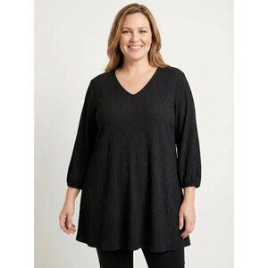 Unbranded Women's Black V-neck Long Sleeve Longline Crepey Top Plus Size 3X